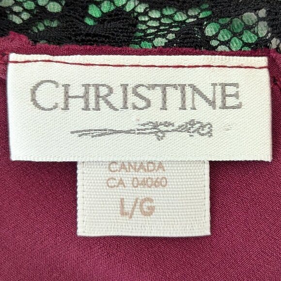 VTG 00s Y2K Christine Wine Red Silk Black Floral Lace Babydoll Slip Cami Top - Picture 7 of 8